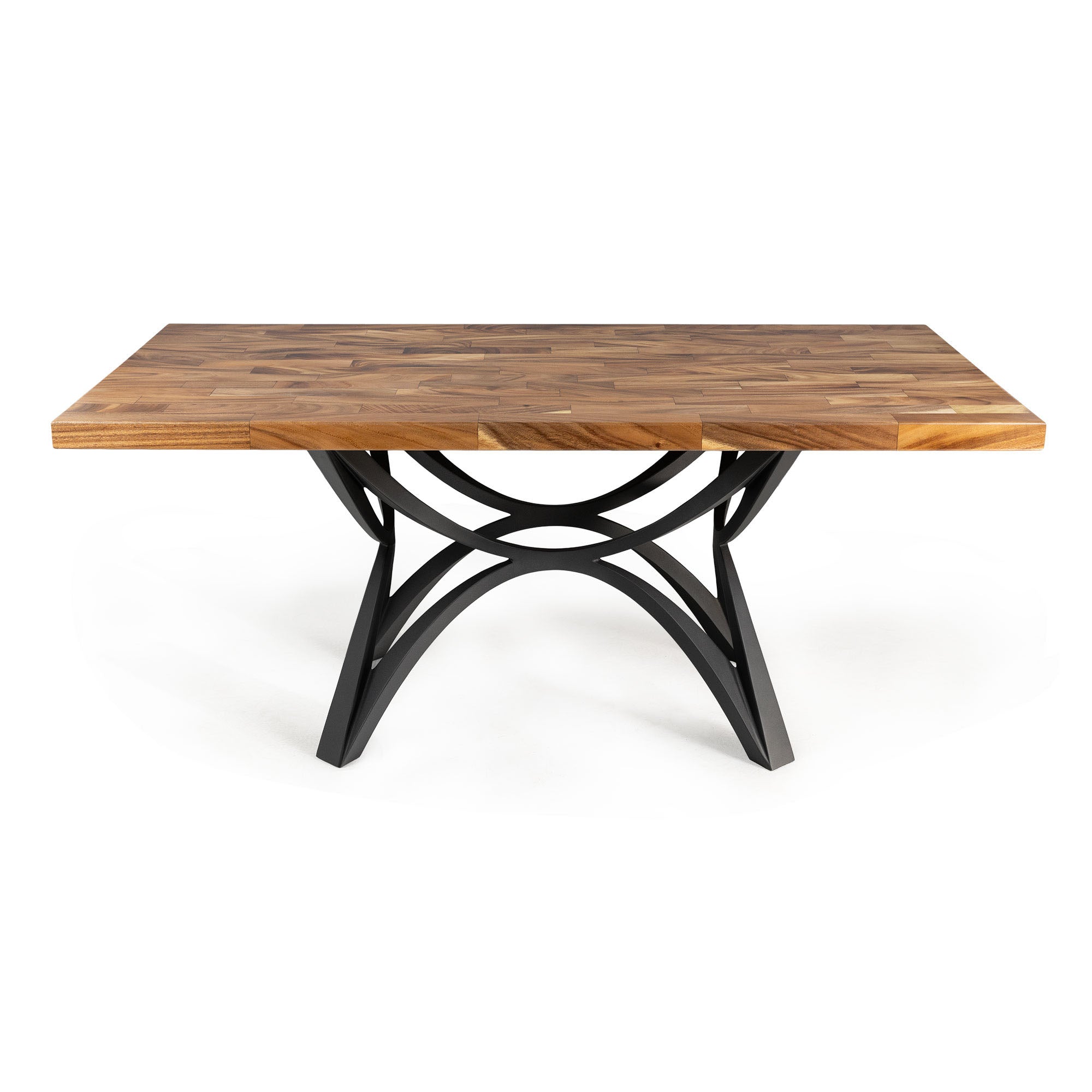 Dining Table with Spey 28.5" H Steel Table Base - butcher block table top center white background