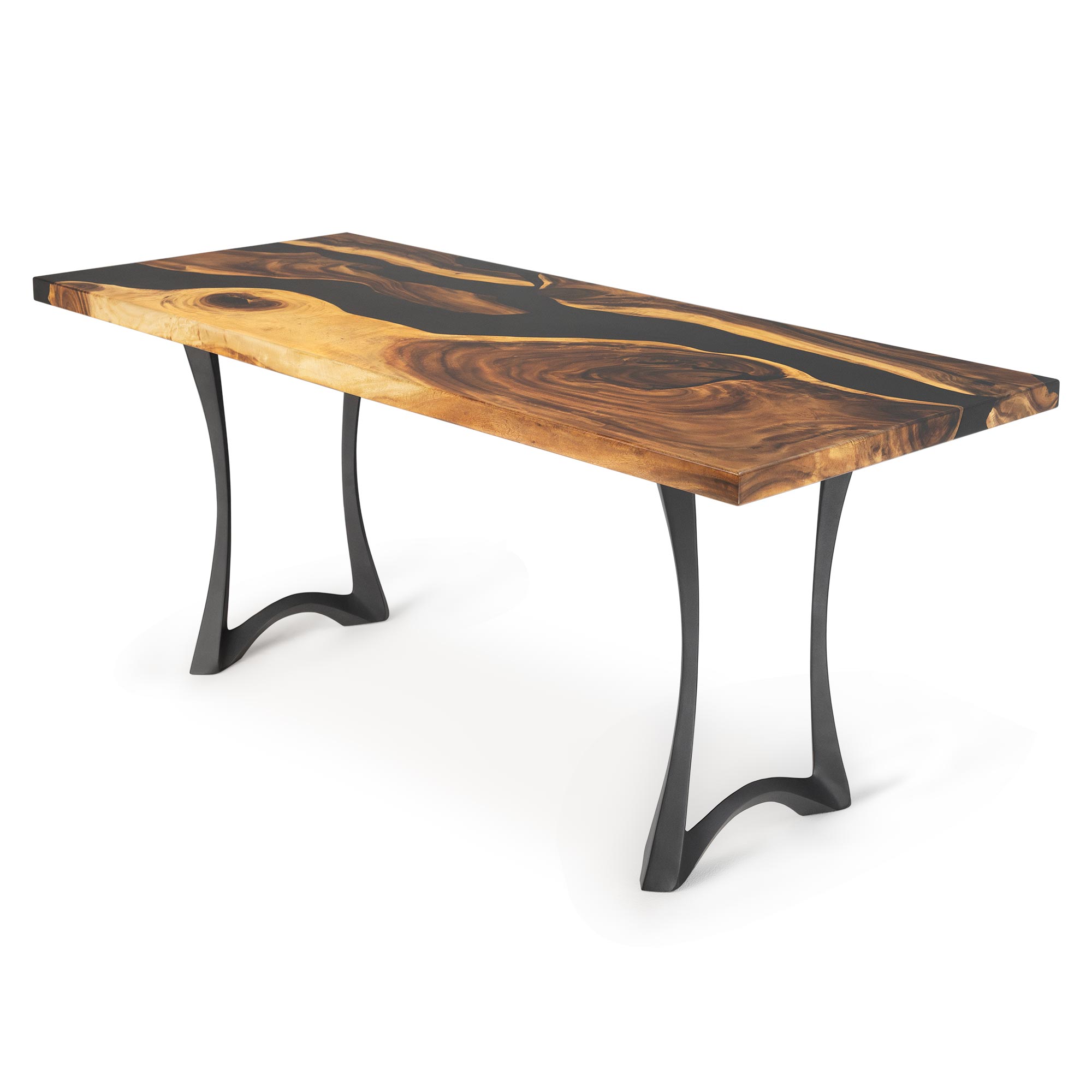 Dining Table with Tangen 28.5" H Metal Table Legs - epoxy table top side white background