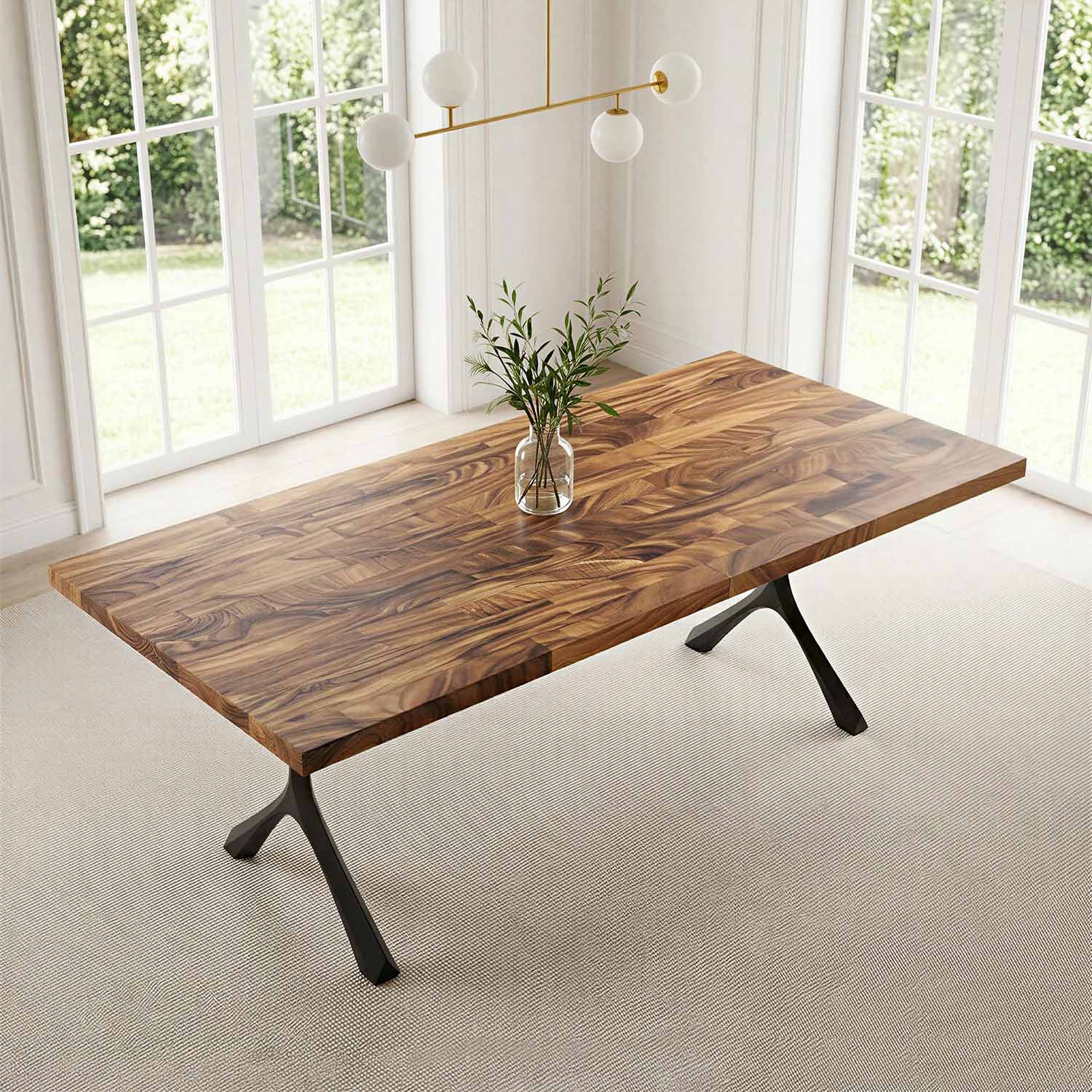Dining Table with Wilis 28.5" H Steel Table Legs - natural wood interior