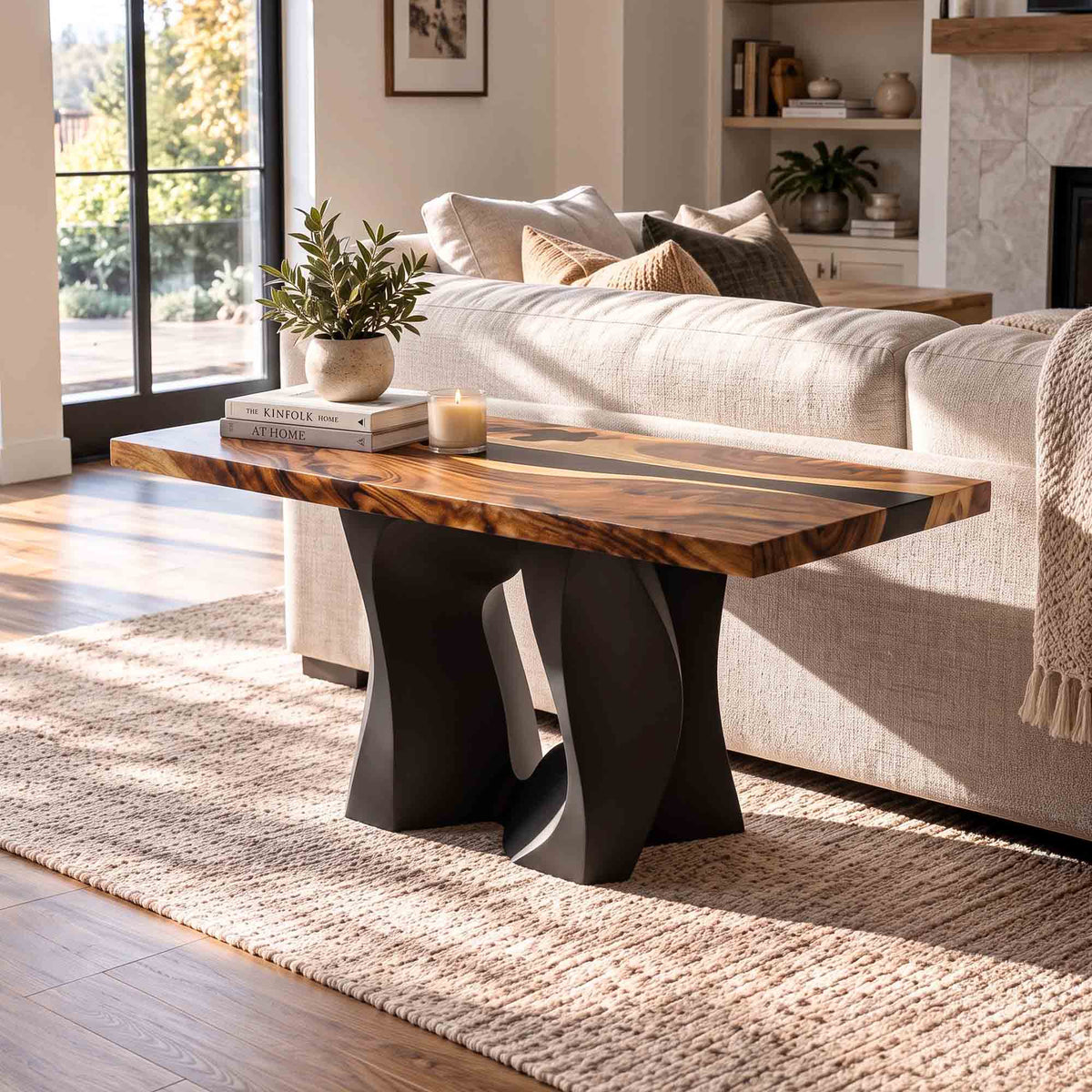 End Table 29" or 48" with Carved Rock Steel Base - 301 Rocky - SRE 48x24 Thumb