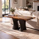 End Table 29" or 48" with Carved Rock Steel Base - 301 Rocky - SRE 48x24 Thumb