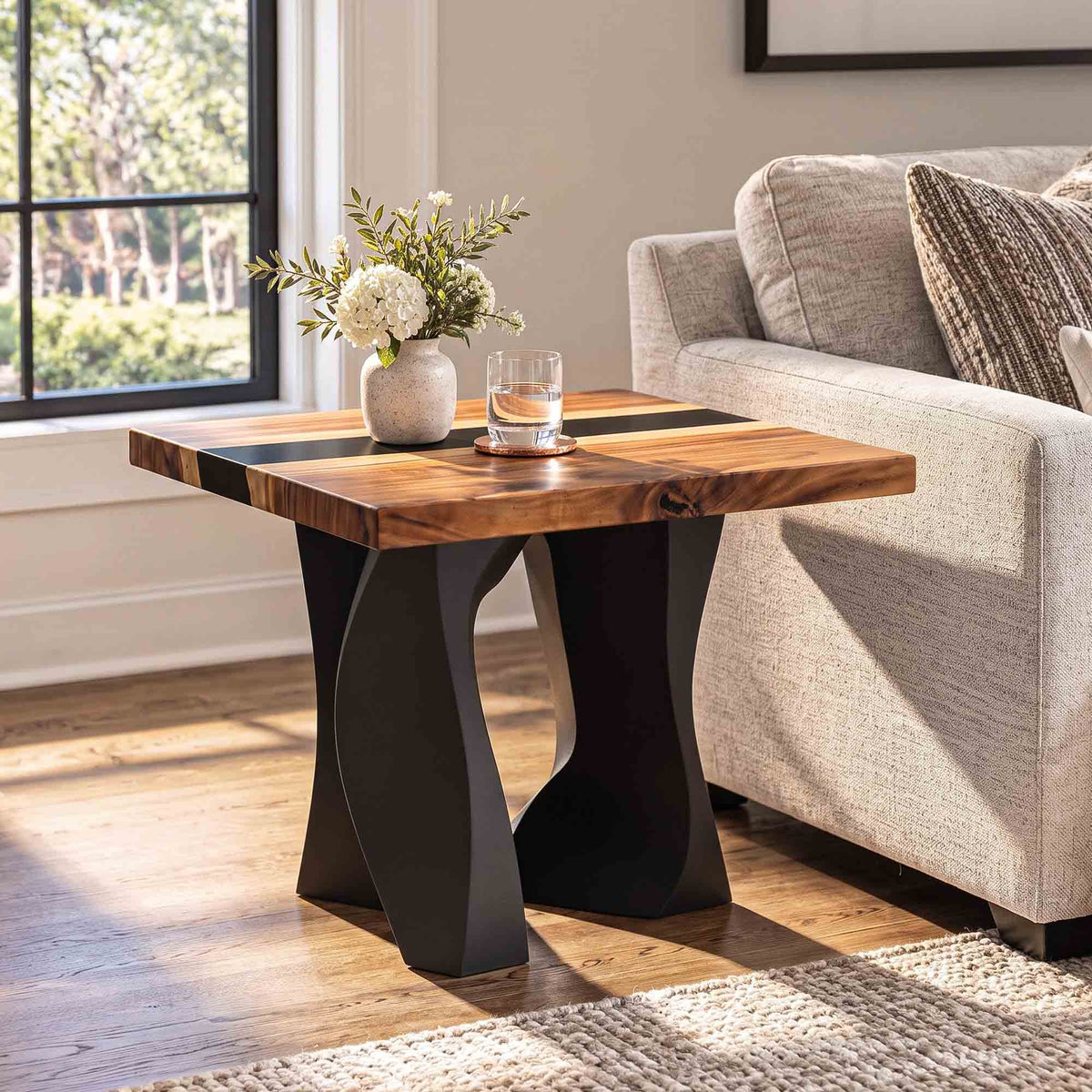 End Table 29" or 48" with Carved Rock Steel Base - 301 Rocky - Thumb