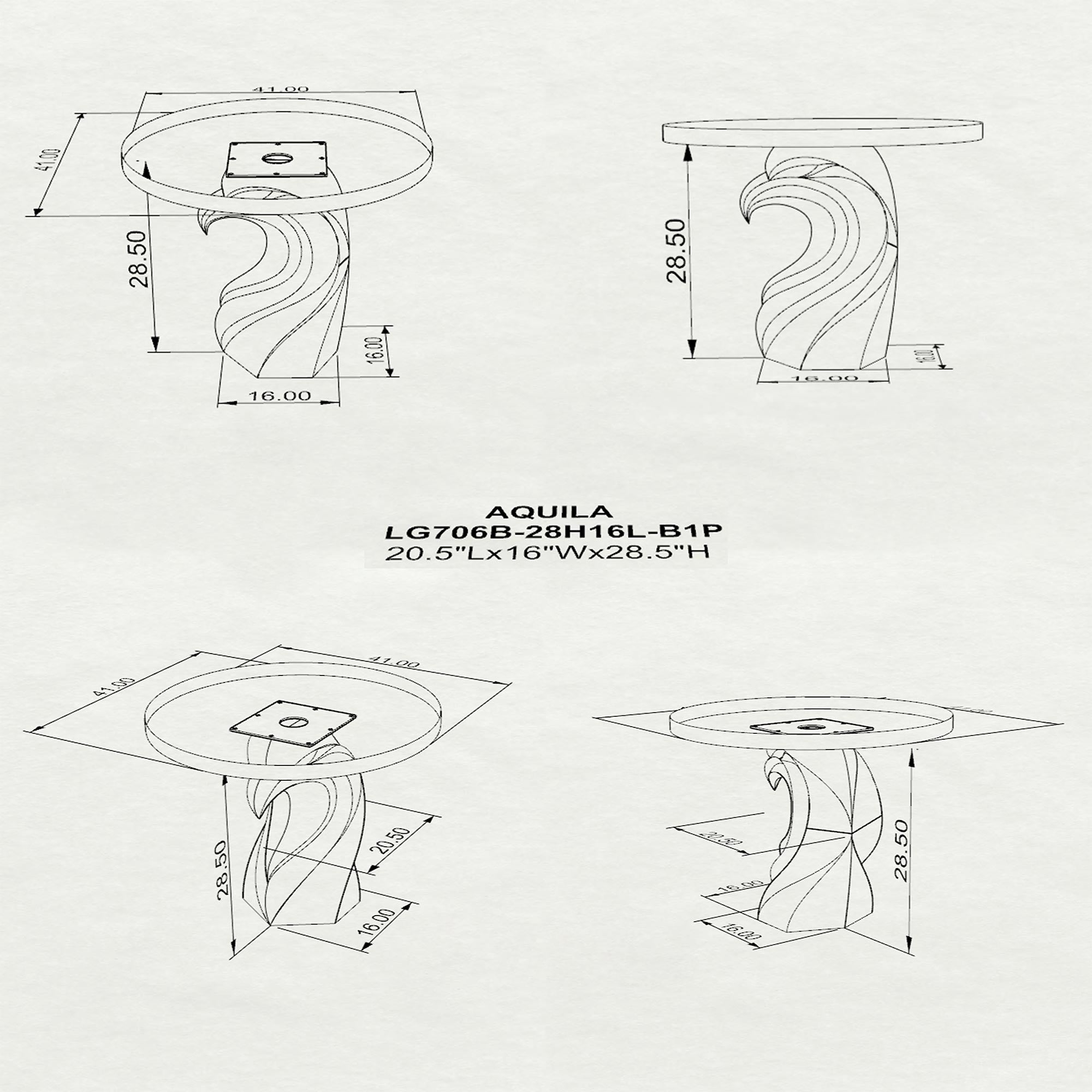 Handcrafted Dining Table with Aquila Table Base for Wood Table Top - 3d drawings