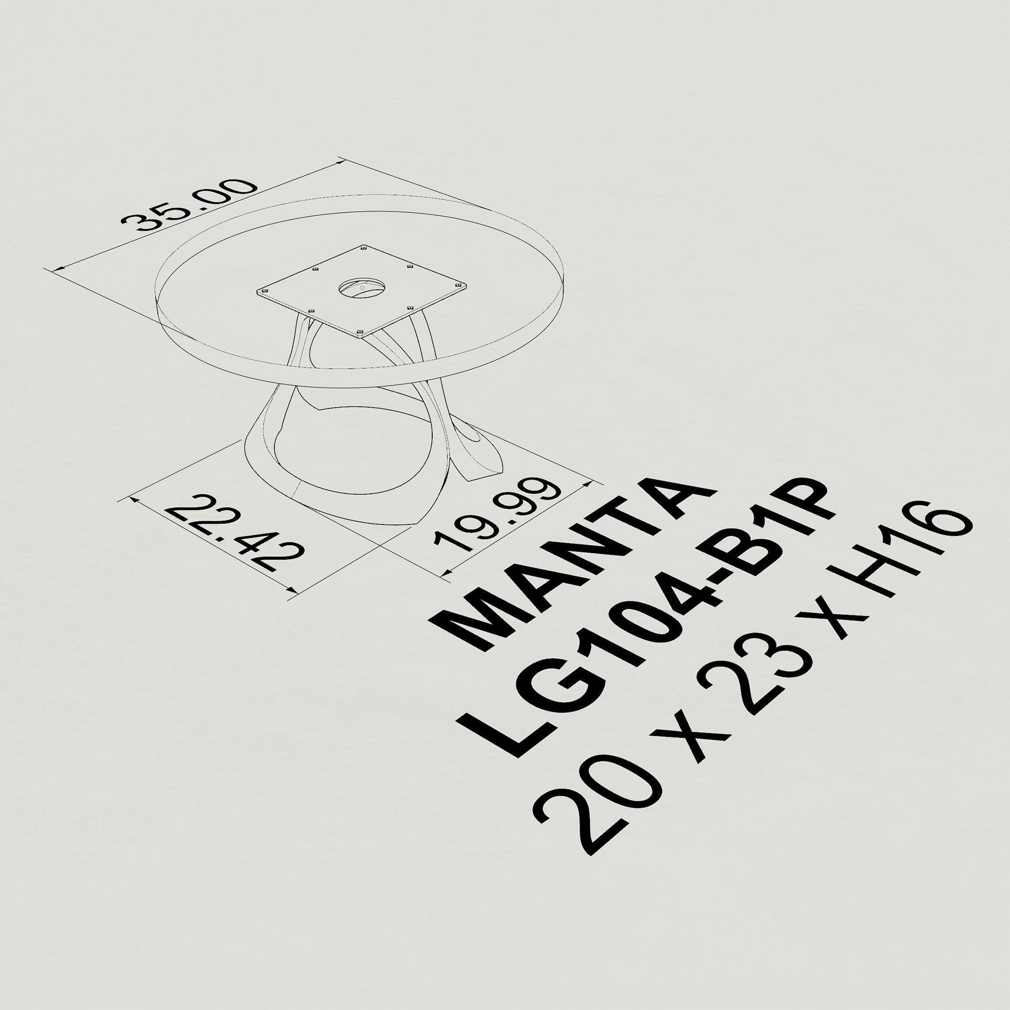 Manta Table Base 16" H Metal Design for Coffee Tables 3d drawings