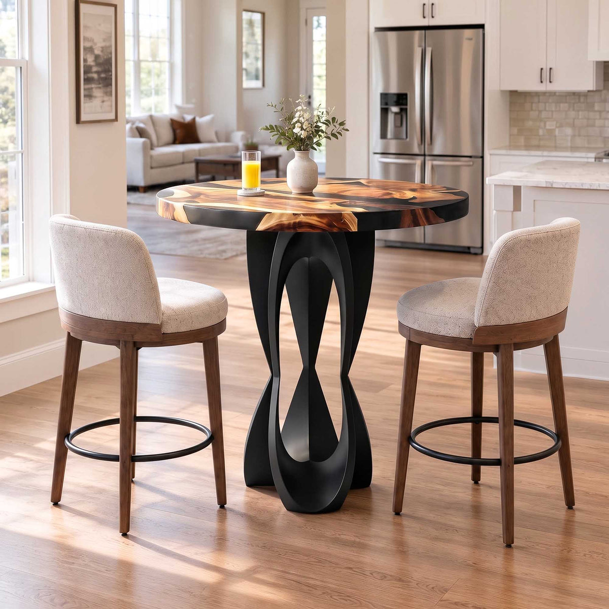 MCM Bar Table 35" or 41" Round in Epoxy Wood for Home Bars - 606 Blowy - SRU41 Thumb
