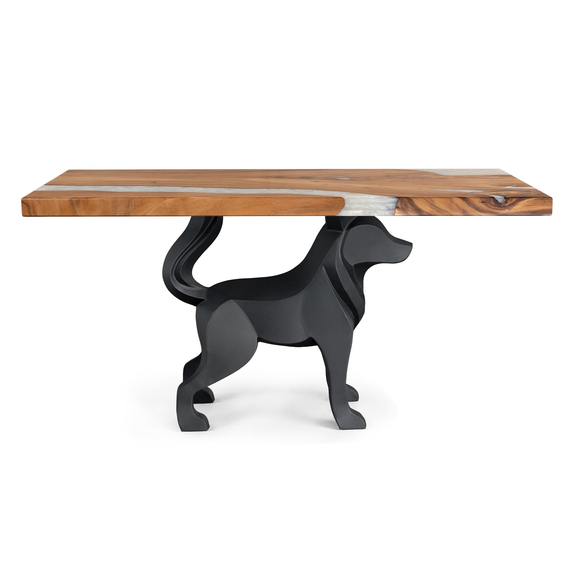 Metal Table Base Canis 28.5" H for Dining Table - epoxy tabletop white background
