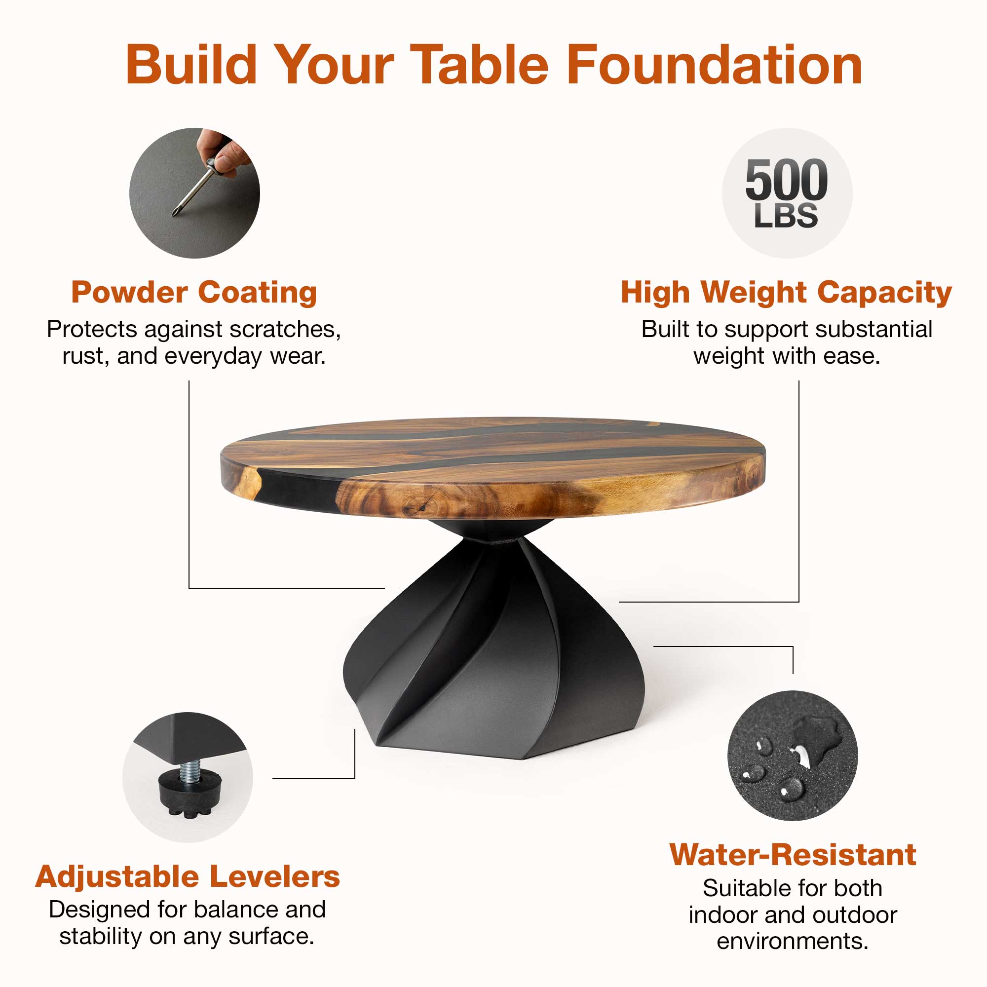 Features of Coffee Table with Papao 16" H Table Base for Industrial Natural Wood