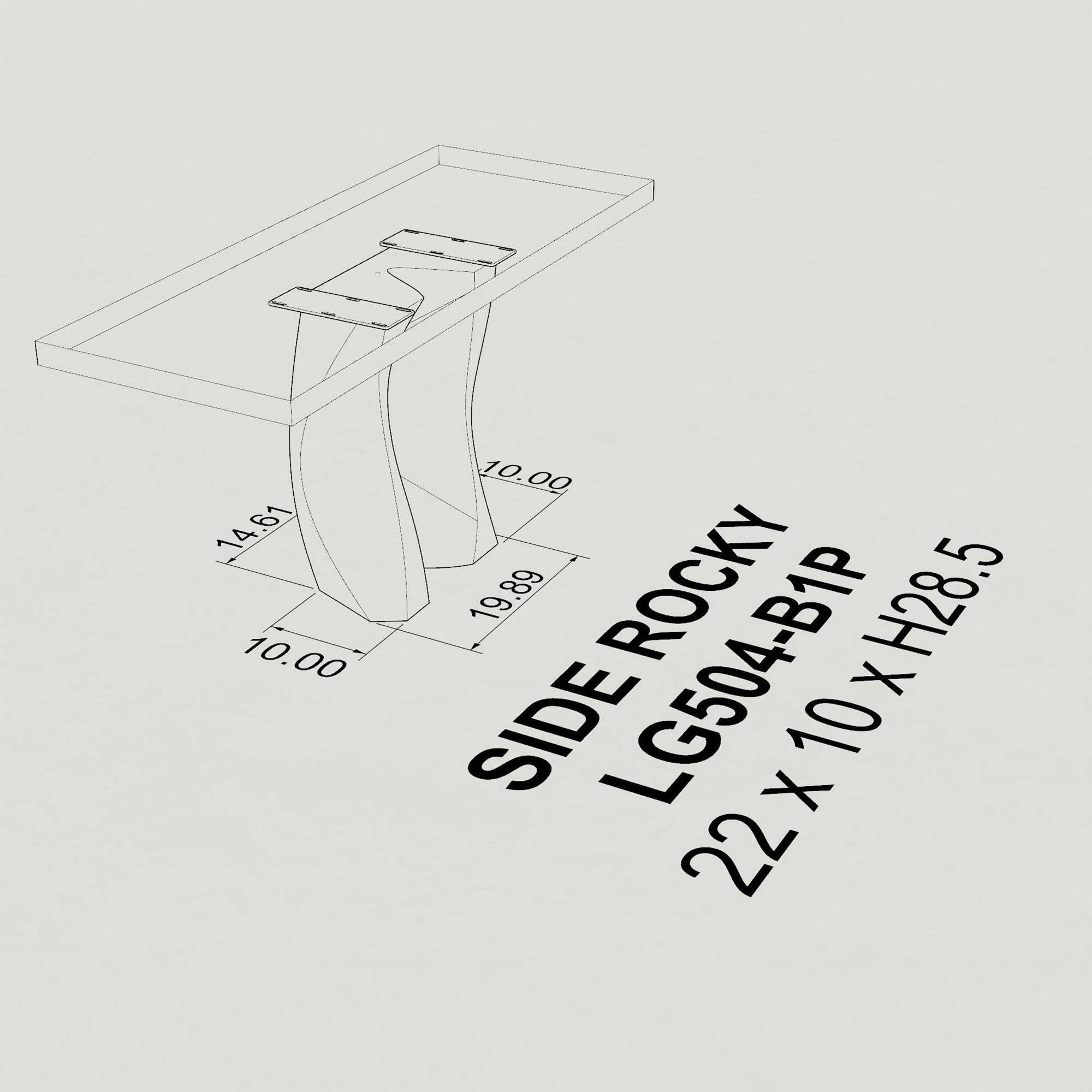 Metal Table Base Side Rocky 28.5" H for Console Table - base dimension 3d drawings