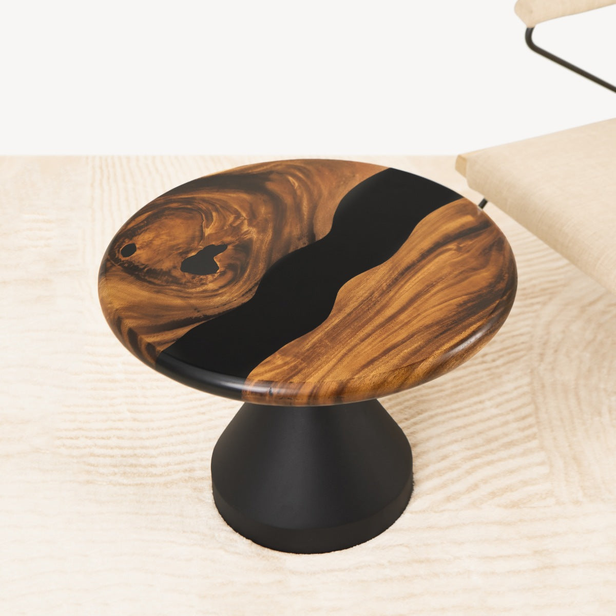 round black epoxy coffee table 23 inches