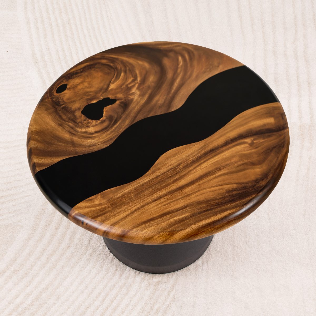 Round Black Epoxy Handcrafted Table Top 23 Inches