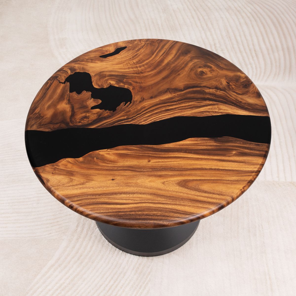 Round Black Epoxy Resin Table Top 41 Inches