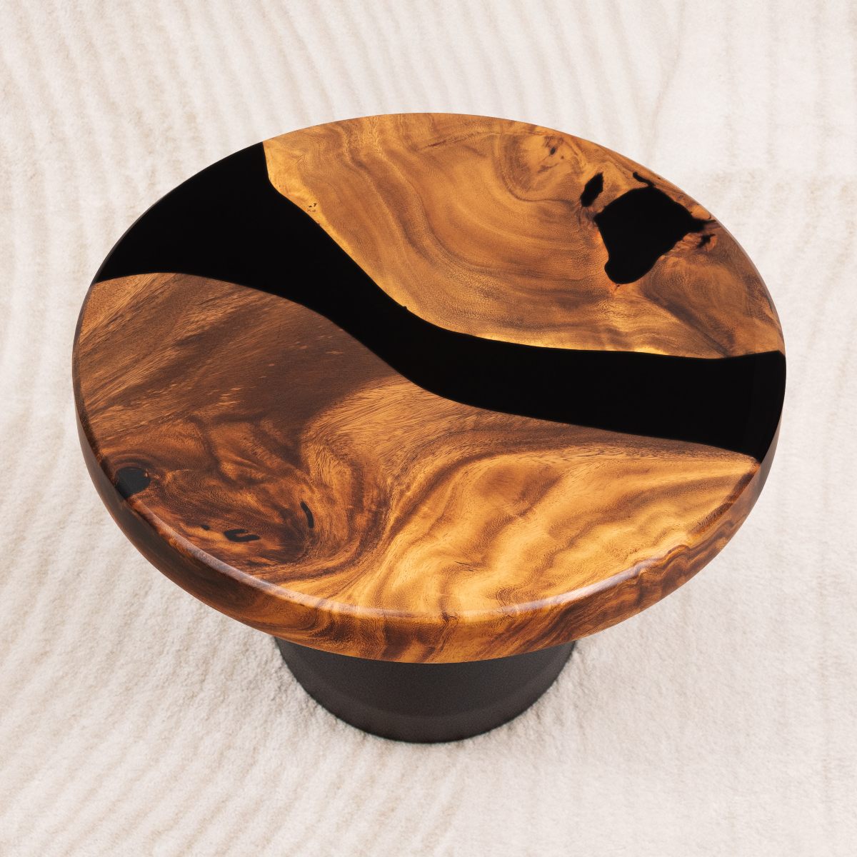 Round Black Epoxy Resin Wood Table Top 15 Inches