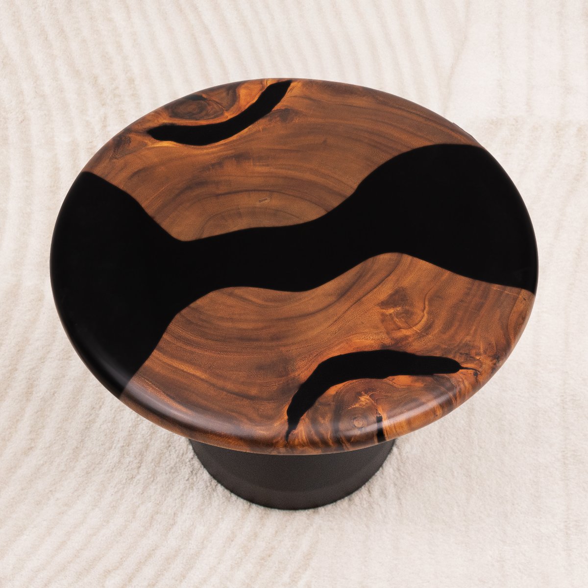 Round Black River Epoxy Table Top 15 Inches