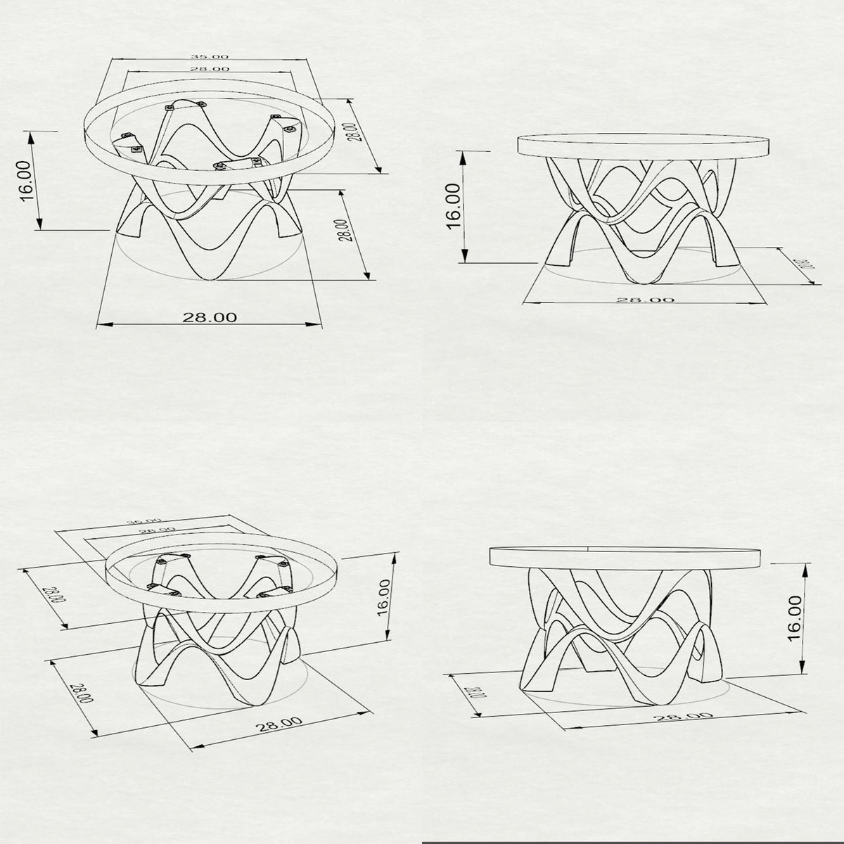 Round Coffee Table 35" for Modern Living Rooms and Studios - 118 Fonia - 3D Drawings