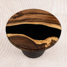 Round black epoxy resin coffee table top with wood patterns 15 inches SRU15-118