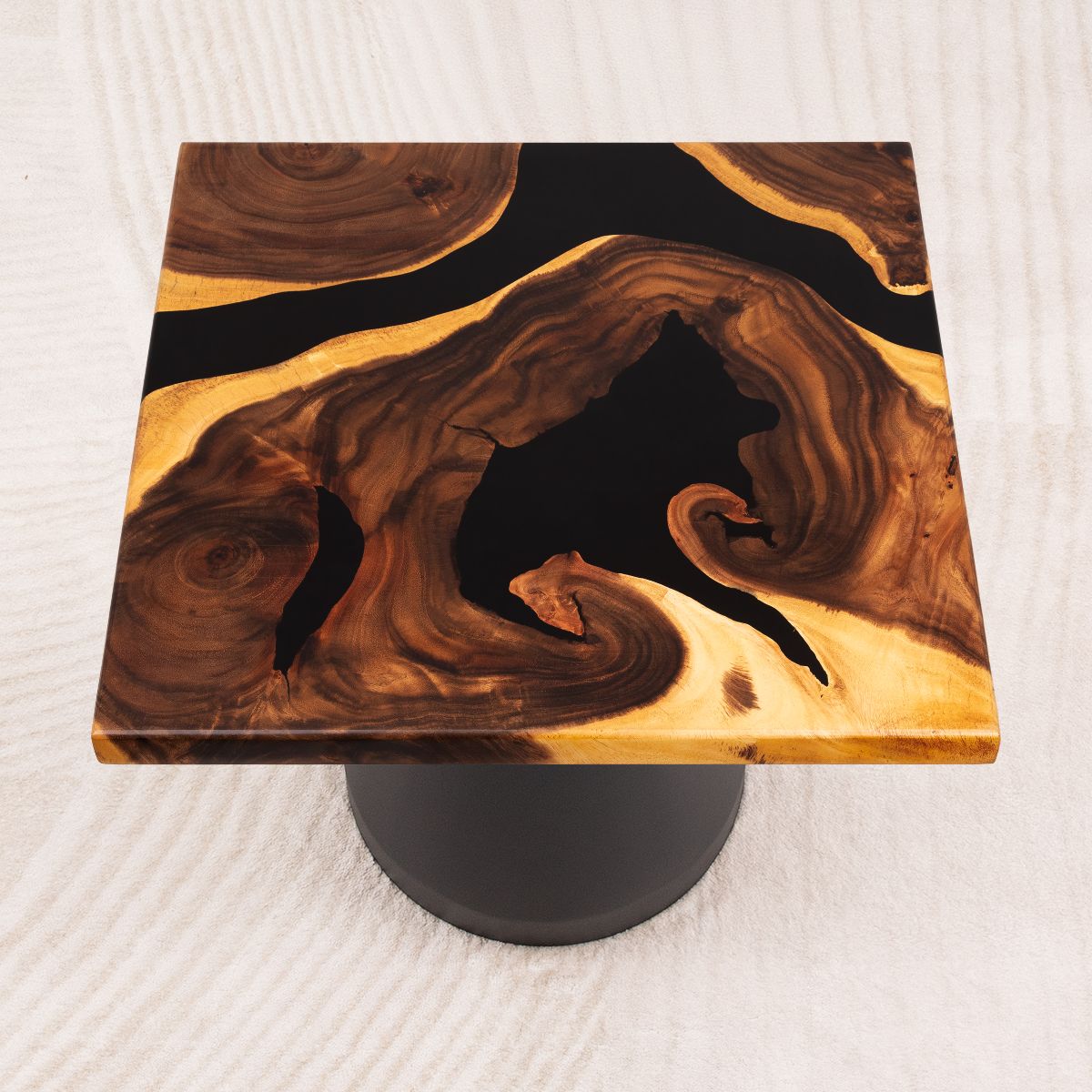 Square Black Epoxy Handcrafted Table Top 23 Inches