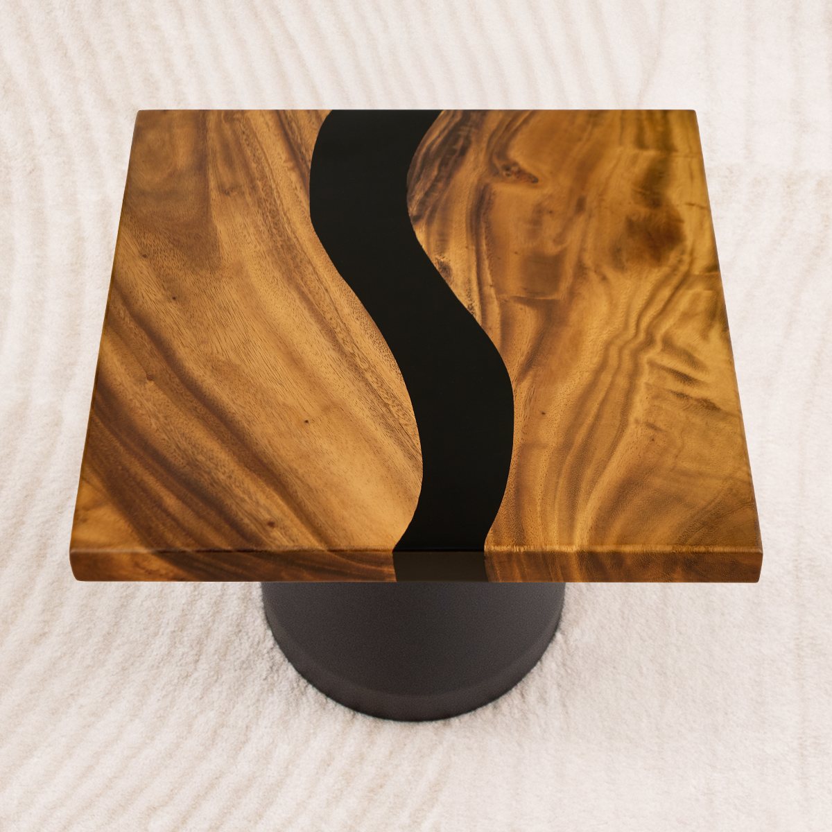 Square Black Handcrafted Epoxy Resin Table Top 15 Inches