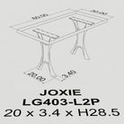 Technical drawing of a table with dimensions labeled