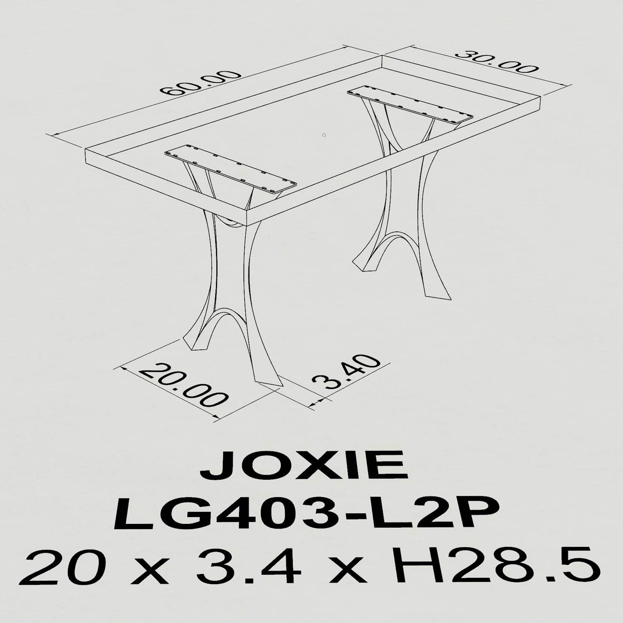 Technical drawing of a table with dimensions labeled