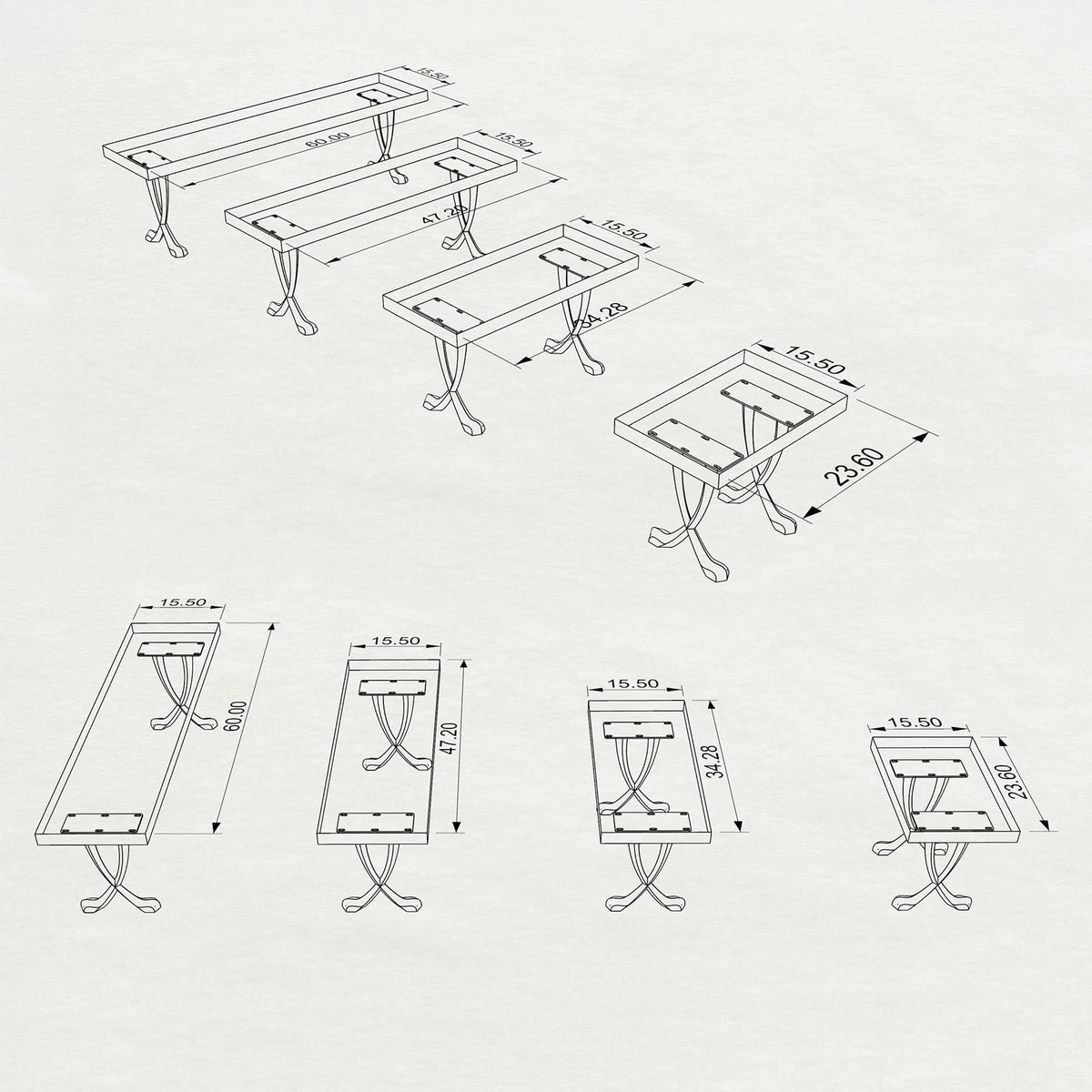 Wood Bench 72" for Full-Length Dining Seating - 207 Vincer - 3D Drawings