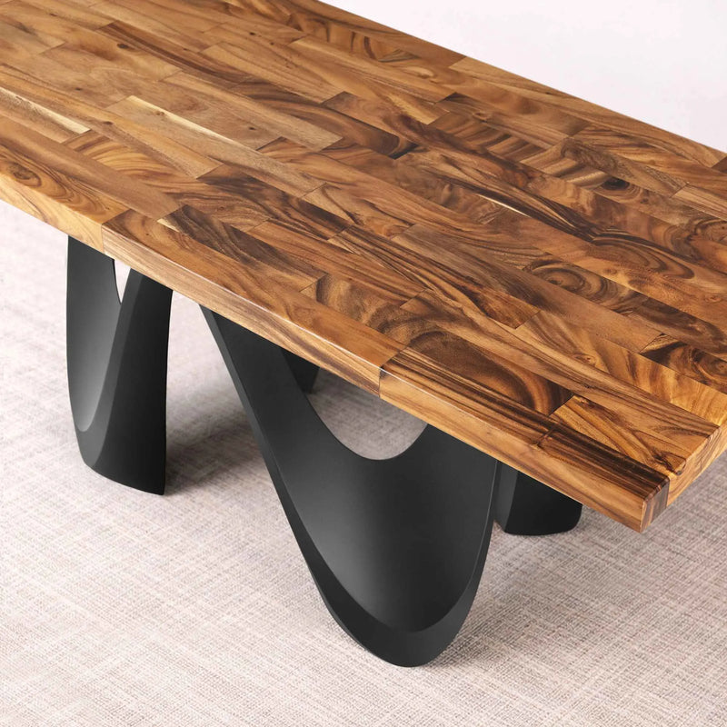 Wooden table with black legs